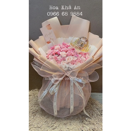 (-70k ship) Bó hoa sáp 50bông mix babi khô cực to đẹp (Ảnh thật khách ôm) KT:Cao 70, rộng 45cm