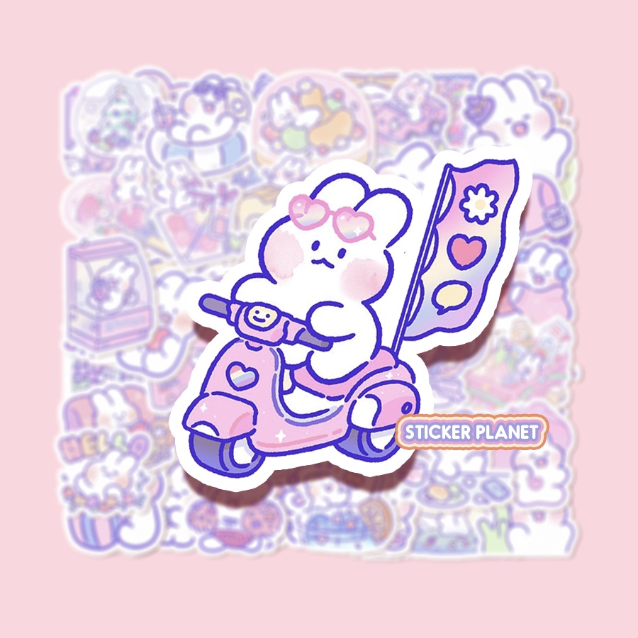 Sticker hình dán trang trí hình thỏ dễ thương mong mong chống nước dán mũ bảo hiểm, laptop, guitar, vali, sổ