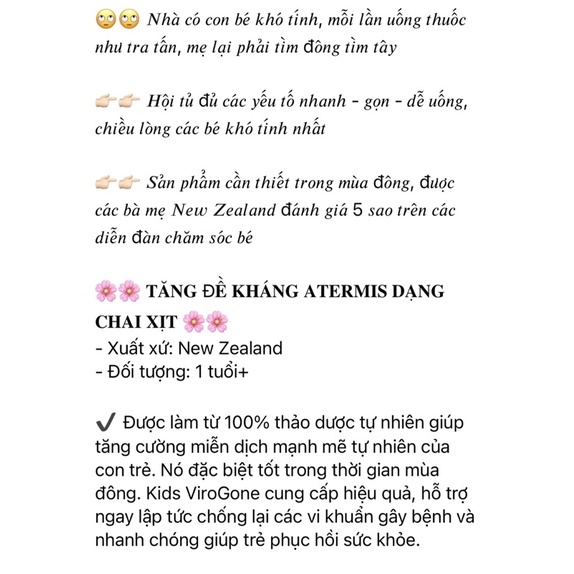 CHAI XỊT TĂNG ĐỀ KHÁNG ARTEMIS CHO BÉ TỪ 1 TUỔI 60ML