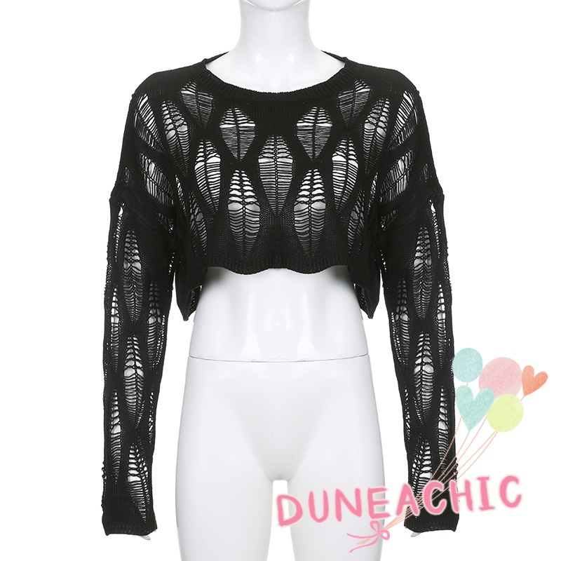 DUNEA Áo Kiểu Tay Dài Cổ Tròn Dáng Rộng Thiết Kế Quyến Rũ Cho Nữ