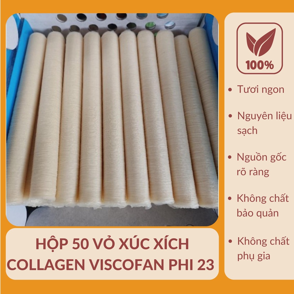 Hộp 50 Vỏ Xúc Xích Collagen Viscofan Mã NDX NDXC Phi 23 Làm Xúc Xích Lạp Xưởng Dễ Dàng An Toàn Vệ Sinh Thực Phẩm
