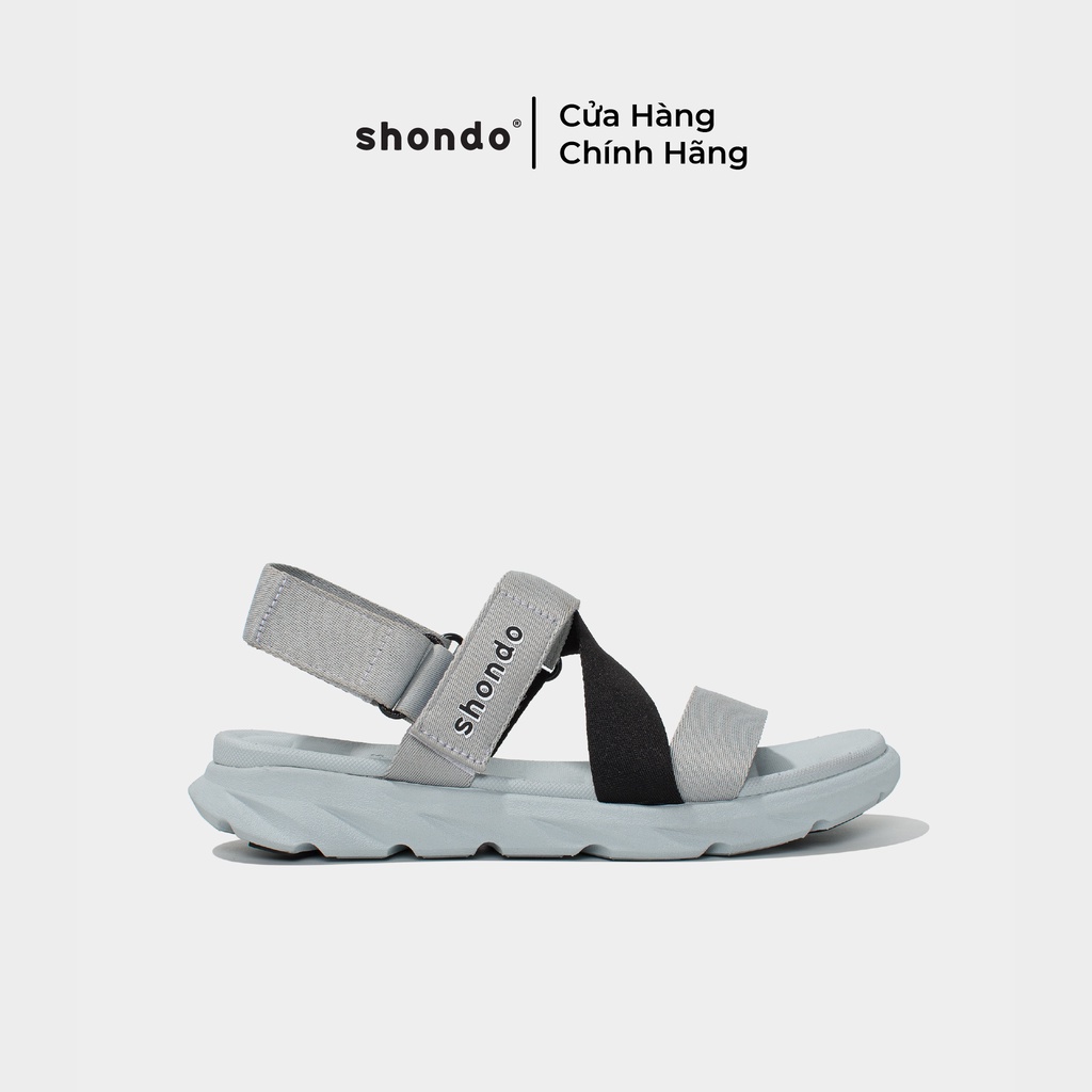 Giày Sandals Nam Nữ Shondo F6 Đế Xám Phối Quai Đen F6S2011