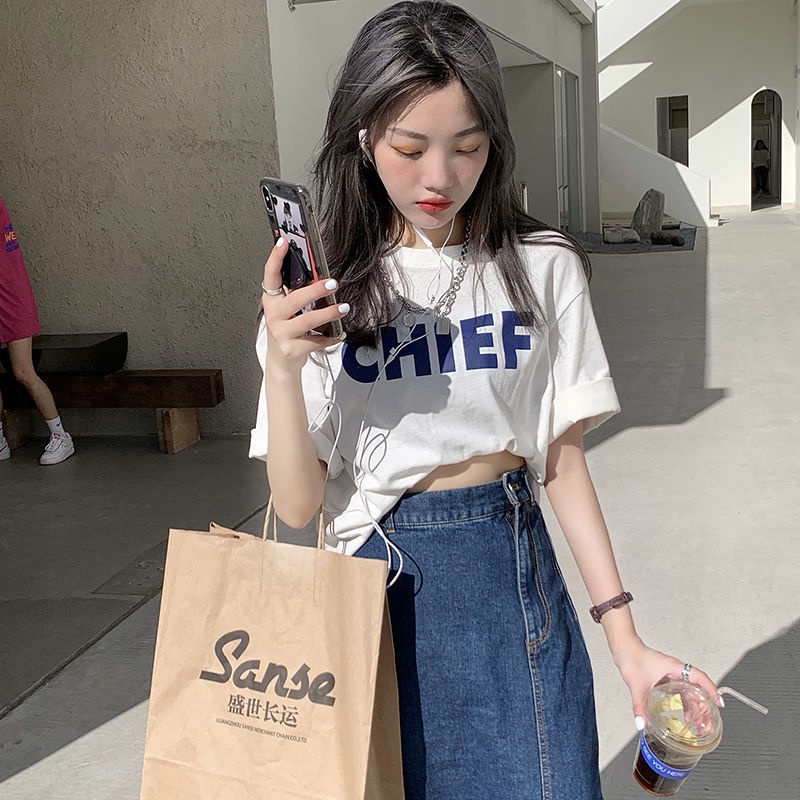 IMAODOU Chân váy jean chữ A lưng cao xẻ tà thời trang mùa xuân dành cho nữ