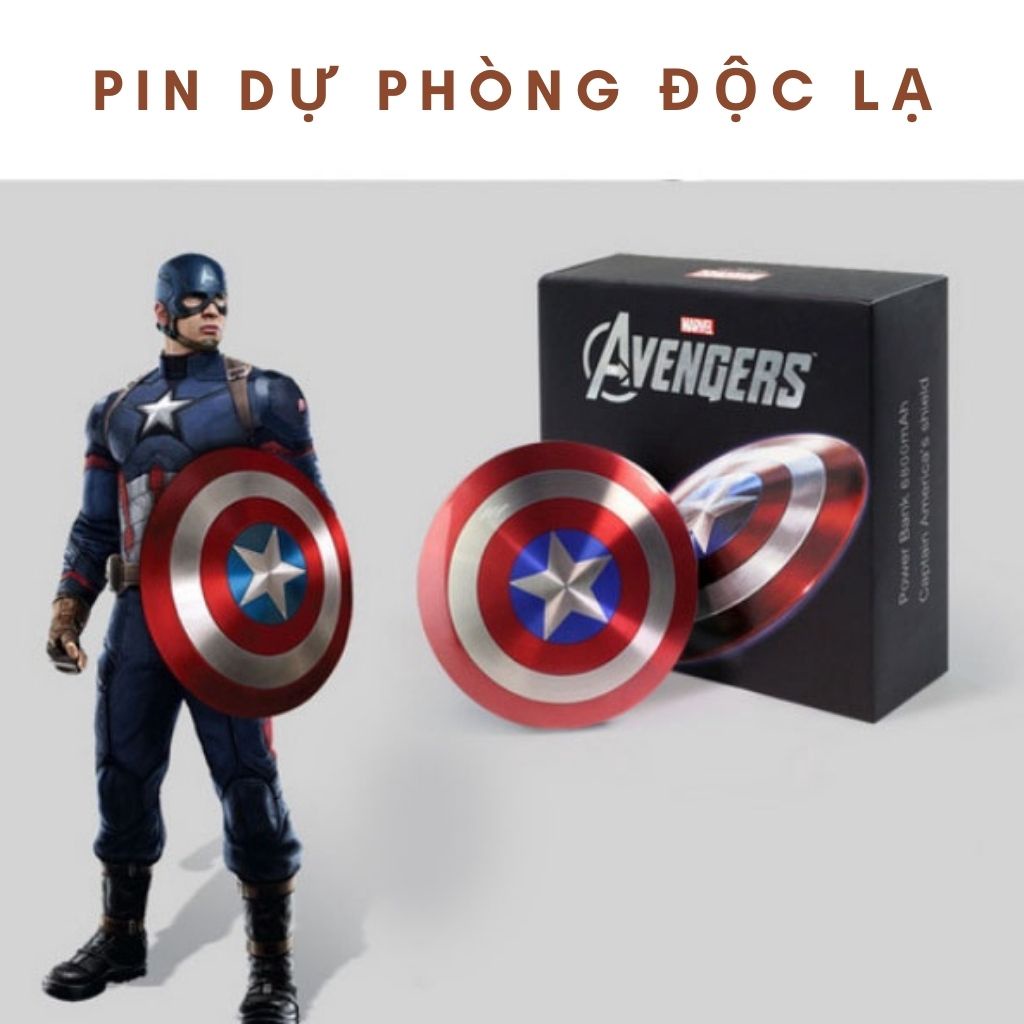 [CỰC ĐỘC] Sạc dự phòng Captain America Avengers 6800mah Kim loại nguyên khối - FULL BOX