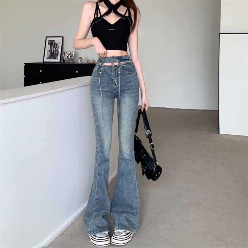 Quần Jeans Dài Lưng Cao Thời Trang Dành Cho Nữ