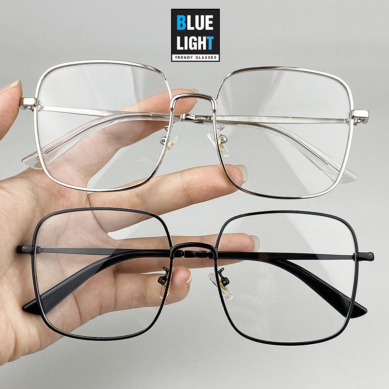 Kính Giả Cận, Gọng Kính Cận Nam Nữ Mắt Vuông To Viền Nhũ Ánh Kim Không Độ Hàn Quốc - BLUE LIGHT SHOP