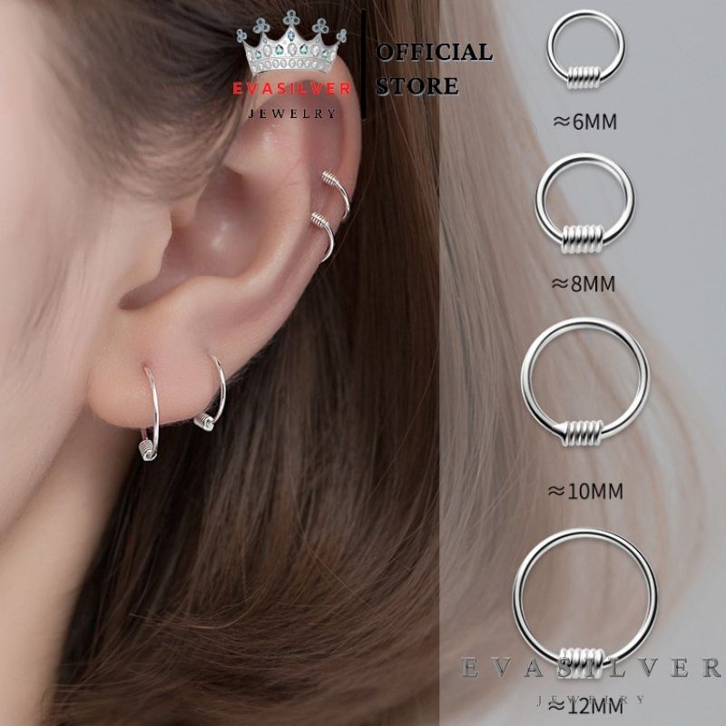 Khuyên tai bạc nữ dạng vòng tròn nhỏ cá tính, bông tai chuẩn bạc ta cao cấp - Trang sức bạc Evasilver