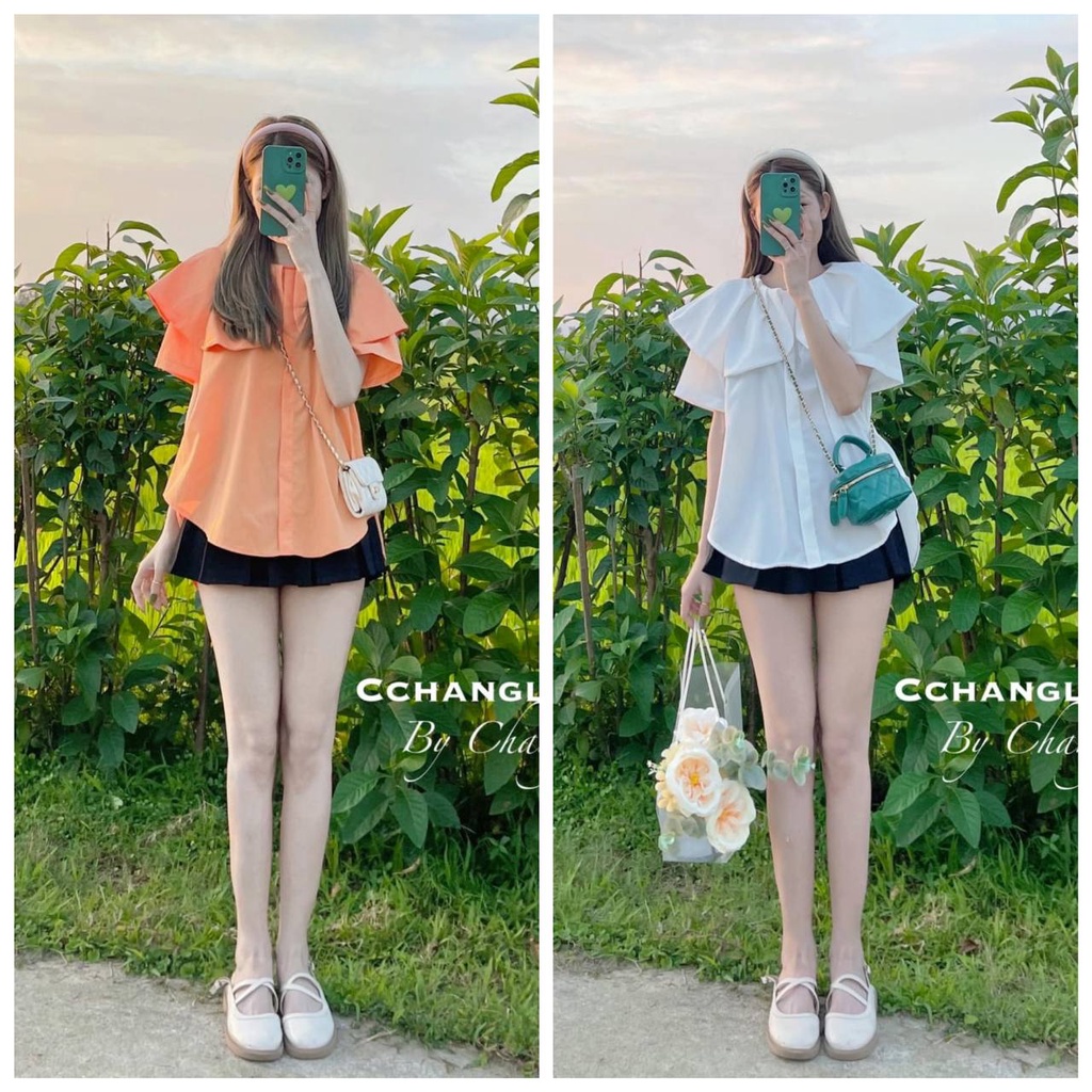 Áo sơ mi kiểu nữ cổ sen dáng babydoll chất thô hàn mềm mịn mặc cực sáng da và điệu đà