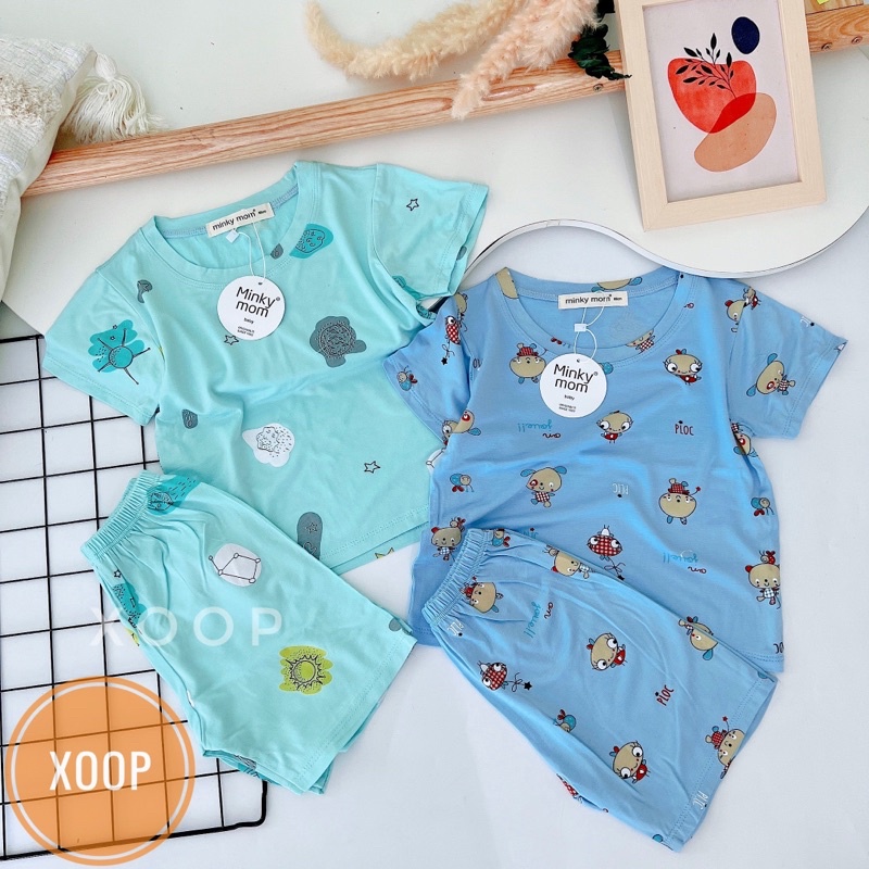 (Đại 8-28kg) Bộ cộc tay thun lạnh hàng minky mom họa tiết chuột đeo nơ cho bé (SP002151 )
