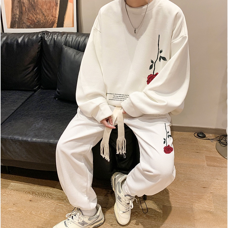 Ifnicefuture Mới Set Áo hoodie Cổ Tròn Dài Tay Và Quần Dài Dáng Rộng In Hoa Thời Trang Thường Ngày Cho Nam