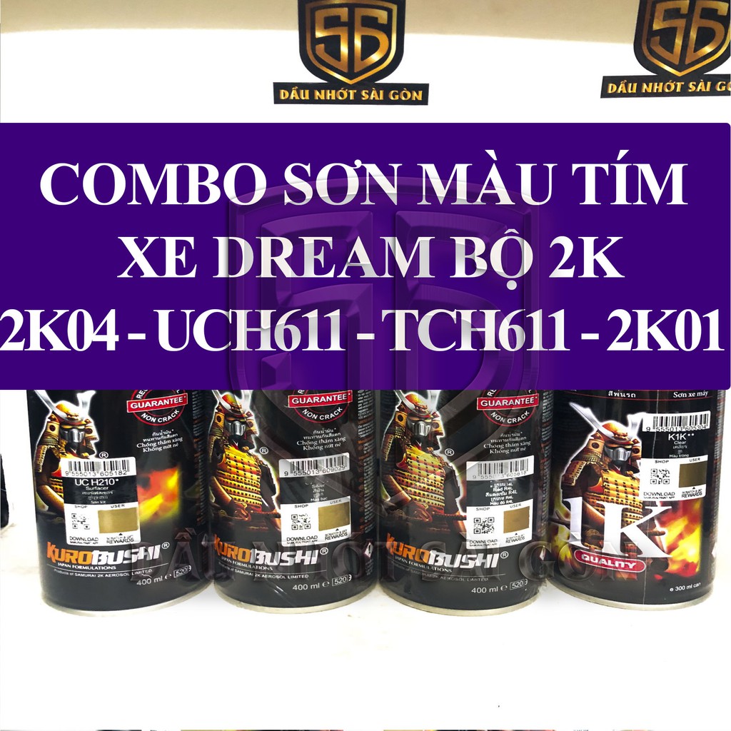 COMBO SƠN MÀU TÍM XE DREAM SƠN SAMURAI TÙY CHỌN BỘ 1K HOẶC 2K