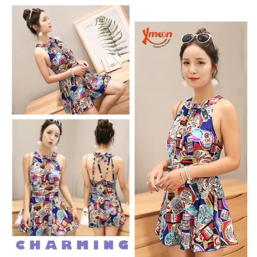 Áo tắm nữ áo bơi nữ liền mảnh giấu bụng cổ yếm buộc dây lưng trần gợi cảm MH1745  ྇  ཾ ་