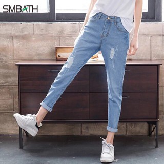 (Size 30-35) Quần Baggy Boyfriend Rách Cào Nhẹ - Lưng Cao, Không Giãn