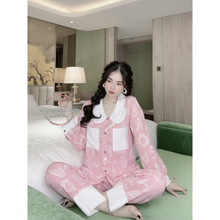 Đồ bộ mặc nhà pijama lụa mango tay dài quần dài freesize dưới 58kg