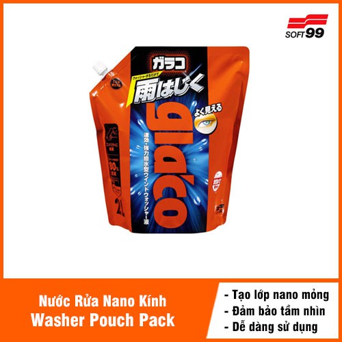 Nước Rửa Nano Kính Glaco Washer Pouch Pack 2L G-80 SOFT99 | JAPAN