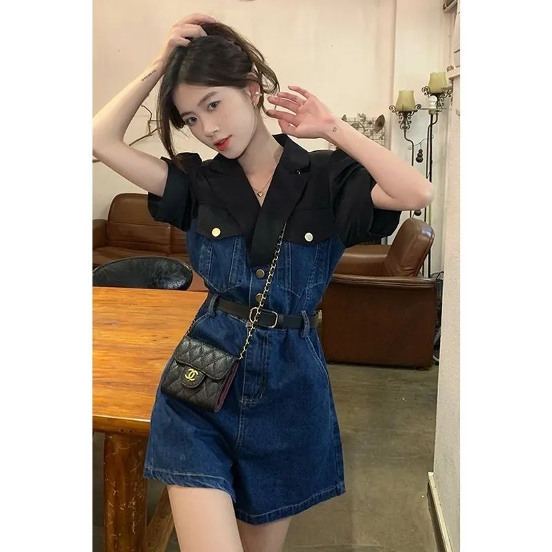 Jumpsuit denim dạng ngắn thời trang nữ mùa hè