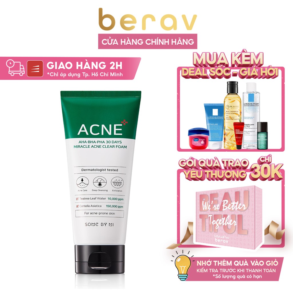 Sữa Rửa Mặt Some By Mi Giảm Mụn AHA-BHA-PHA 30 Days Miracle Acne Clear Foam 100ml