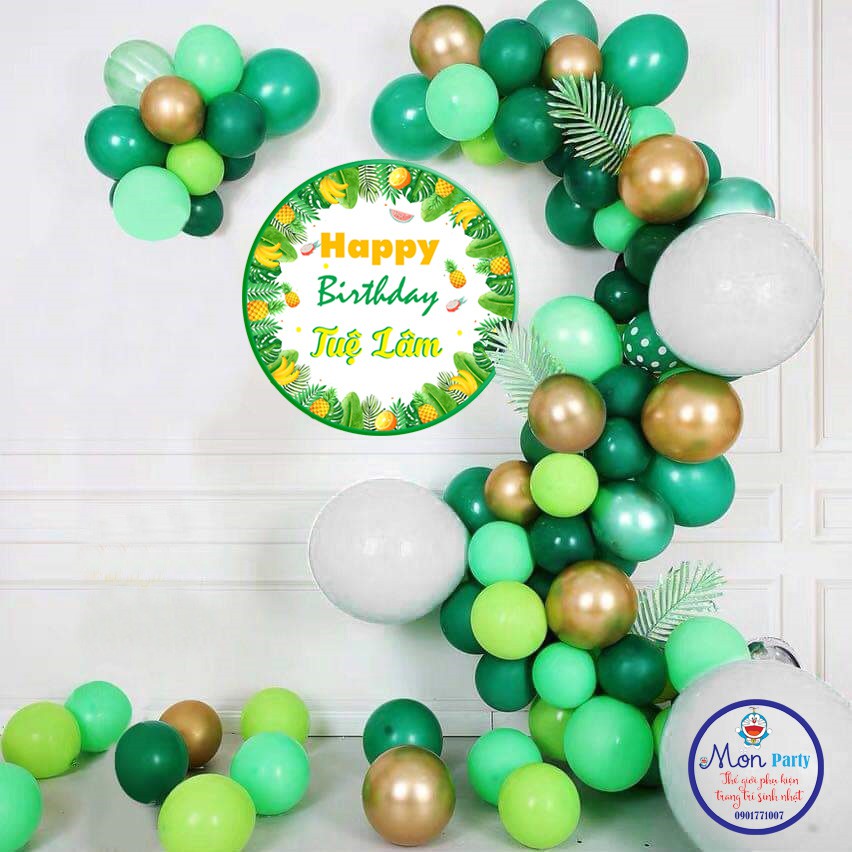 Combo trọn bộ set bóng trang trí sinh nhật kèm phông bạt và in tên bé y ảnh, tặng kèm nhiều phụ kiện trang trí