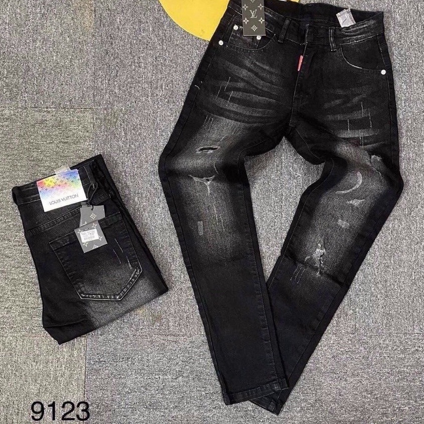 Quần jean nam ống suông màu đen xám thêu rách chất bò co giãn bốn chiều thời trang cao cấp NEWSHOP527