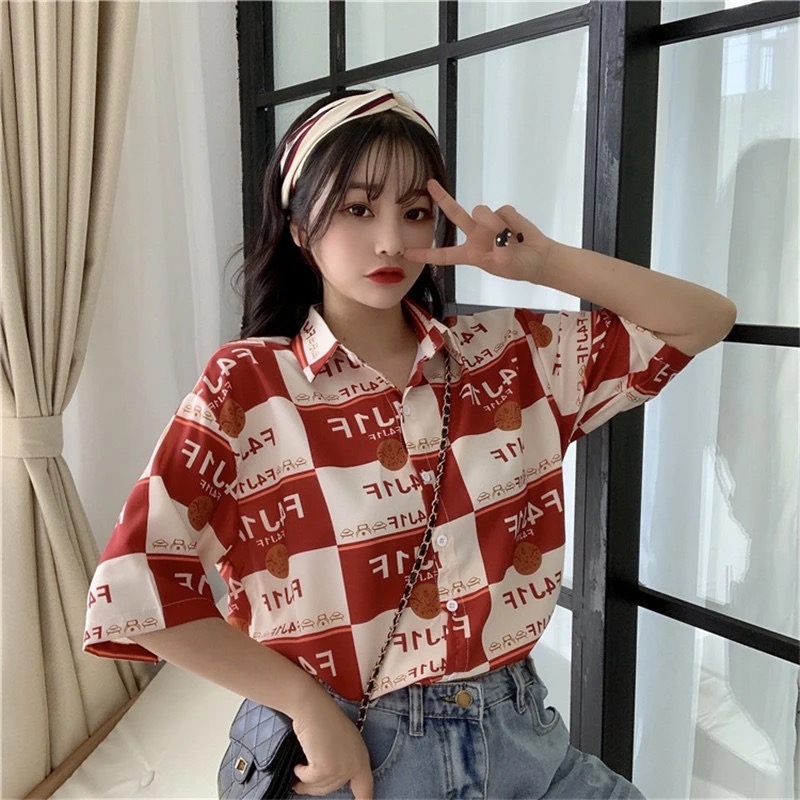 SUXI Áo Sơ Mi Nữ Ngắn Tay Phong Cách Retro