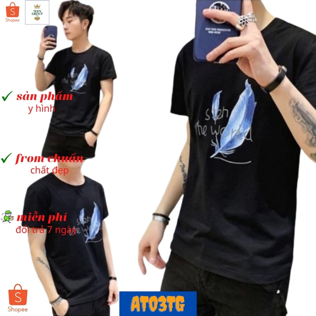 Áo thun nam tenji at03tg áo phông nam cổ tròn chiếc lá word nhiều màu phong cách Thời Trang TENJI STORE (44 - 70KG) | BigBuy360 - bigbuy360.vn