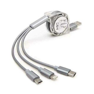 Dây xạc rút 3 đầu Lightning, Type C Và Micro USB đa năng