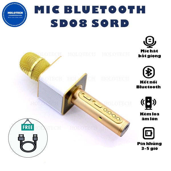 [Mã ELHACE giảm 4% đơn 300K] Mic hát karaoke không dây SD08 kèm loa bluetooth âm thanh to trầm ấm, míc hát bắt giọng