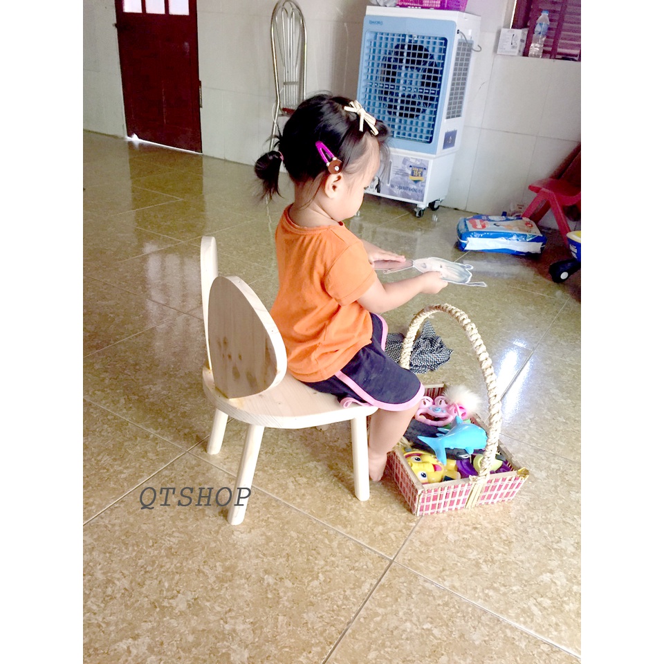 Ghế thỏ cho bé - bàn ghế cho trẻ mẫu giáo - gỗ thông decor - 30*30*50cm - QTshop - hàng thiết kế.