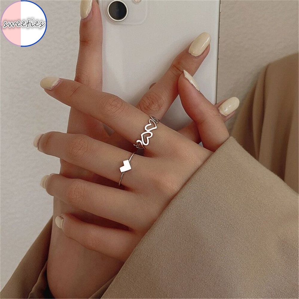 2 nhẫn hở thiết kế hình trái tim đơn giản thời trang nữ tính