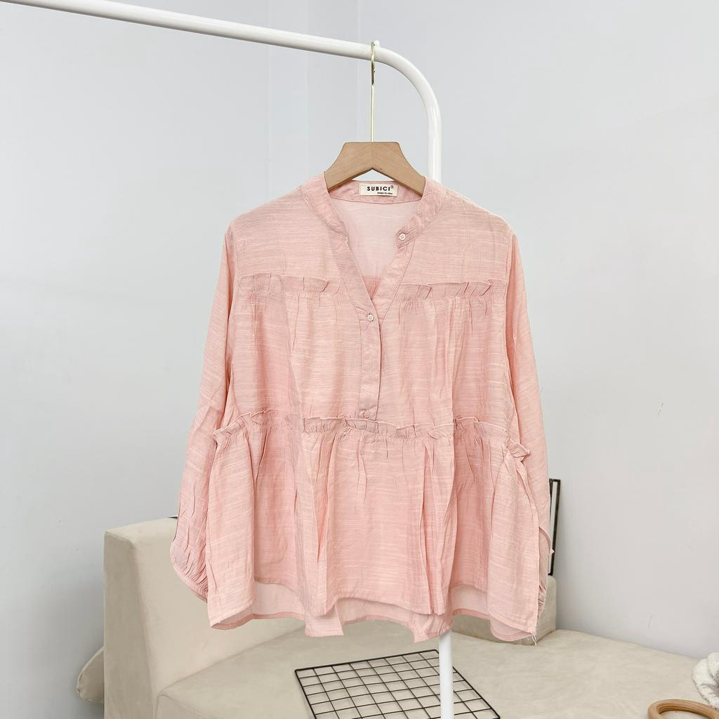 Áo Baby Doll Dáng Dài Bèo Nhún 2 Tầng Cổ Trụ Xinh Xắn, Babydoll Tơ Xước Mềm Mát Freesize SUBICI
