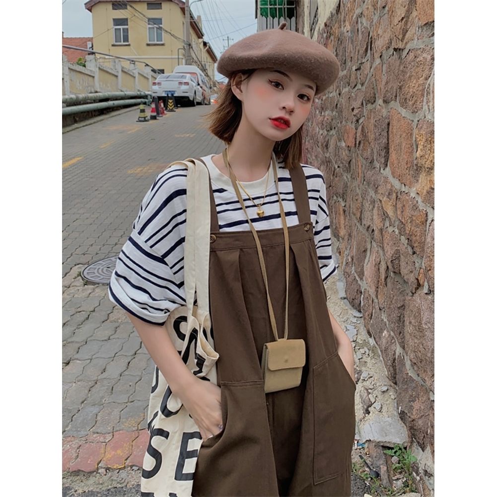 Jumpsuit Ống Rộng Phong Cách Nhật Bản Cổ Điển Thời Trang Xuân Hè Mới Cho Nữ
