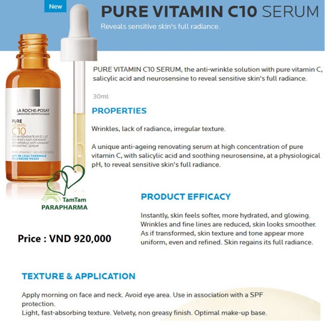 🇫🇷Serum Pure Vitamin C10 30ml (La Roche Posay) chống nhăn, mờ vết thâm, sáng da