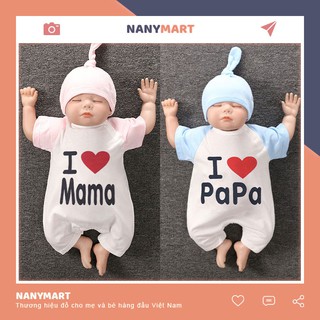 Bodysuit Cộc Tay I Love Papa, Mama Kèm Mũ Cho Bé - [BDC3]