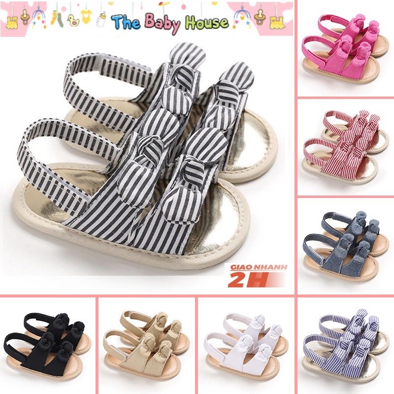 Giày Sandal Cho Bé  𝐅𝐑𝐄𝐄𝐒𝐇𝐈𝐏 Giày Tập Đi Đính Nơ Chống Trượt Đáng Yêu Cho Bé 0-18 Tháng Tuổi