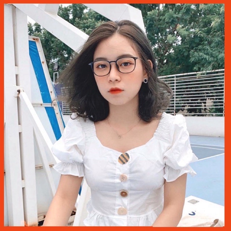 Gọng kính tròn nữ 1210 Glasses Tâm Anh Optical nhựa dẻo càng kim loại mảnh bền chắc dáng tròn đeo chống bui hoặc lắp cận