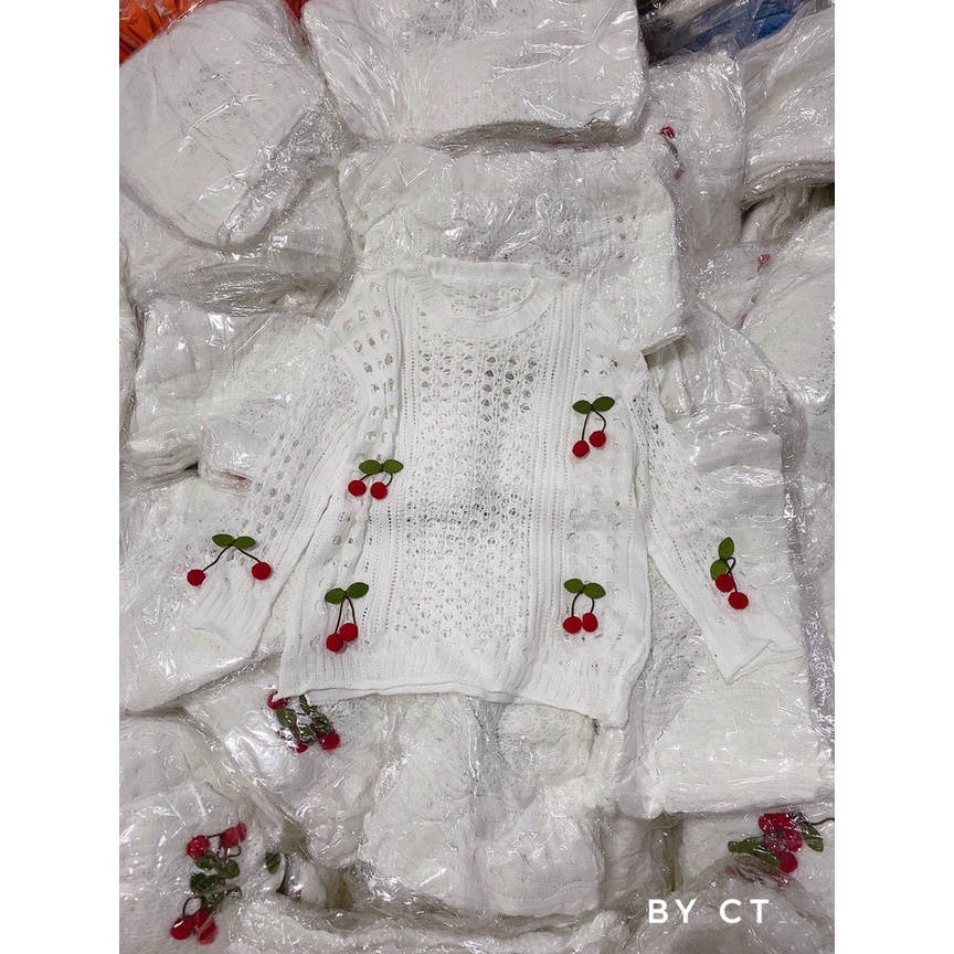 Áo len lưới cherry oversize form rộng cực hot