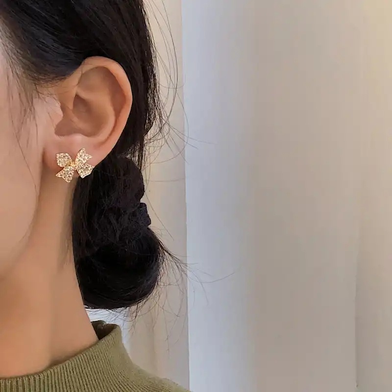 Bông Tai Đính Đá Hình Nơ Xinh Xắn Phong Cách Hàn Quốc