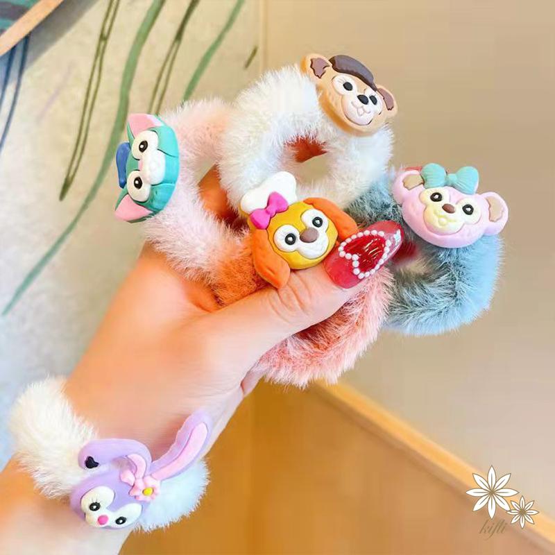 Dây Cột Tóc Cao Su Hình Tròn Phủ Lông Họa Tiết Hoạt Hình Đáng Yêu Cho Bé