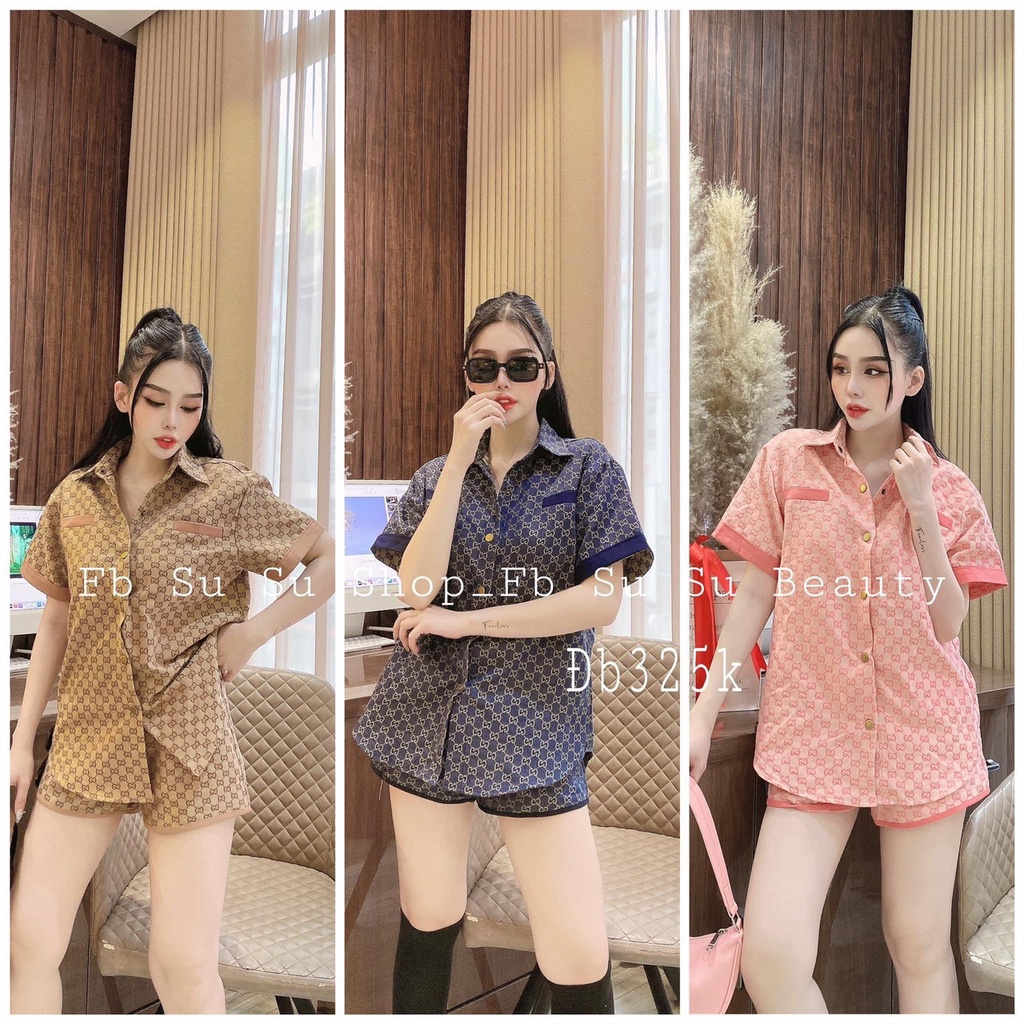 Set bộ sơ mi kaki nắp túi mix quần short đùi TH278