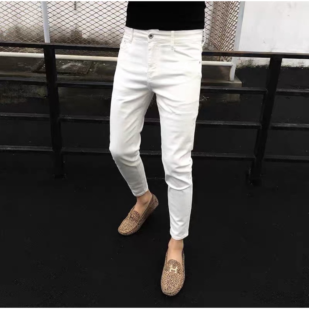 Quần jean nam trắng không rách chất bò co giãn siêu đẹp