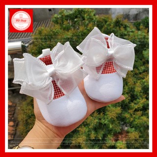 Giầy tập đi 💖FREESHIP💖 Giầy cho bé gái trắng đính nơ trắng sử dụng quai dán cực kỳ tiện lợi cho bé