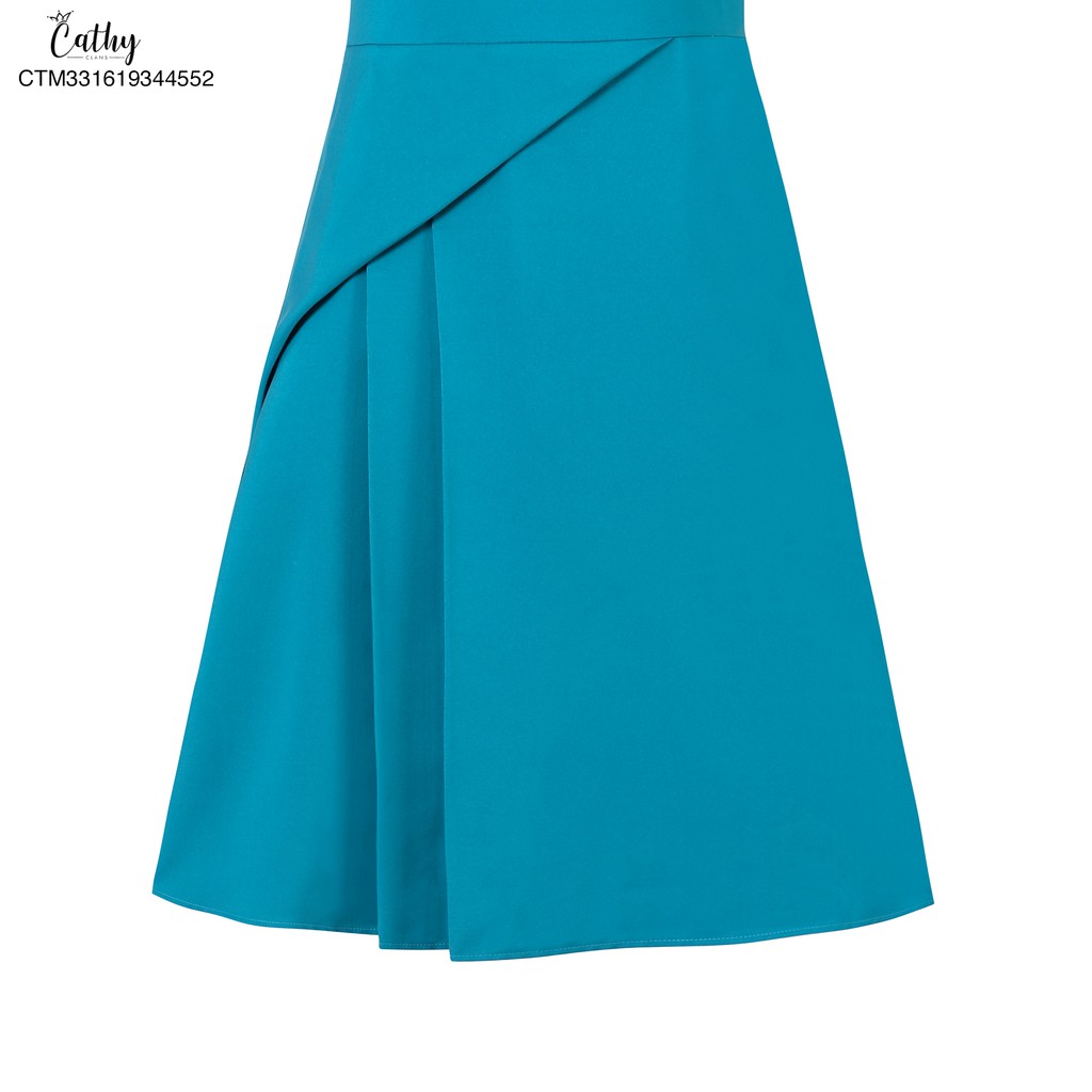 Đầm phom A công sở Cathy Clans giả áo phủ 1 bên xếp 2 ly - xanh ngọc bích | BigBuy360 - bigbuy360.vn