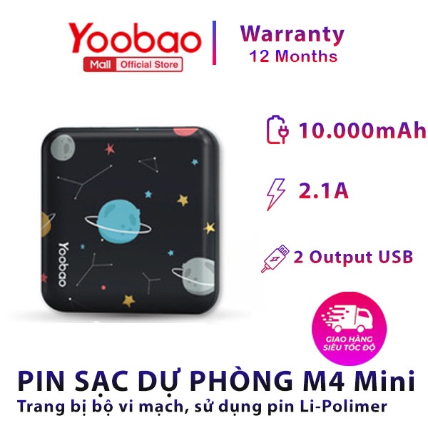 Pin sạc dự phòng Yoobao M4 mini 10000mAh Pin Li-Polymer 2 đầu vào 2 đầu ra cho điện thoại máy tính bảng.... - Chính Hãng