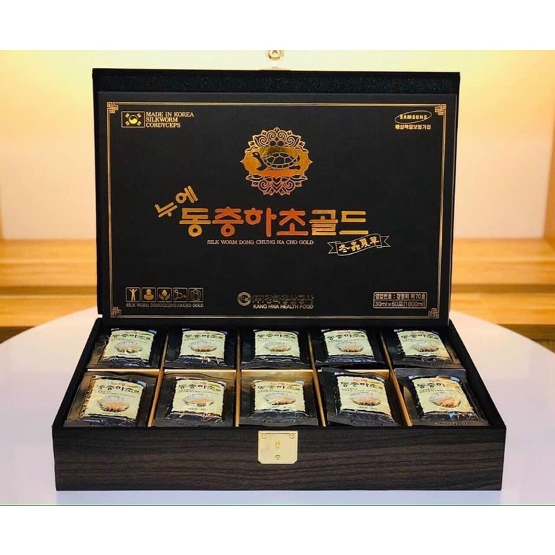 Đông Trùng Hạ Thảo Hộp Gỗ Đen HÀN QUỐC, Hộp 60 gói* 30ml