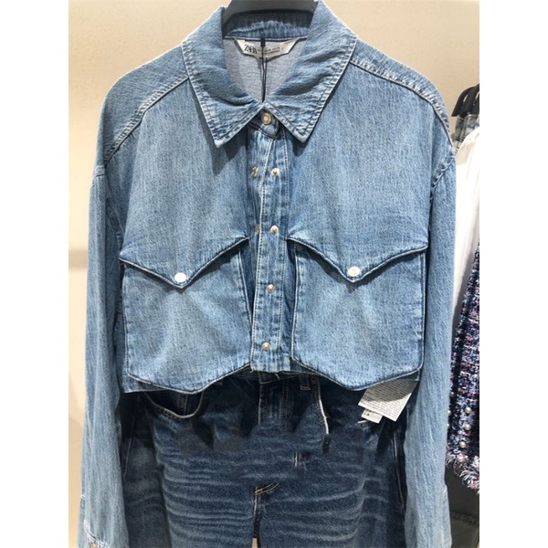 Áo denim croptop dài tay ZR