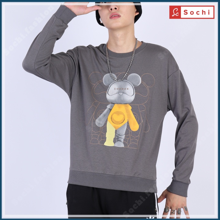 Áo sweater nam cổ tròn, áo thu đông nỉ mềm mịn ôm người in COSMOS mã S.W606