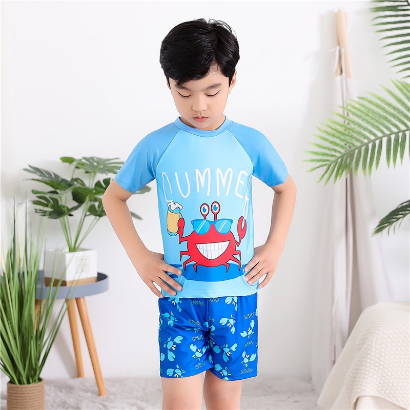 Bộ Đồ Bơi Bé Trai Ngắn Tay Quảng Châu  LUHAZO Set Quần Áo Bơi Họa Tiết Ngộ Ngĩnh