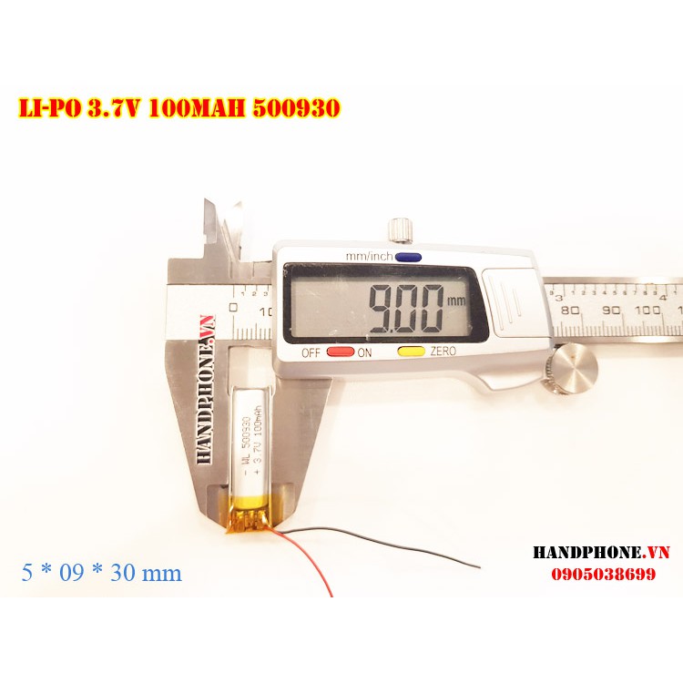 Pin Li-Po 3.7V 100mAh 500930 (Lithium Polyme) cho tai nghe Bluetooth,Định vị GPS,Camera hành trình,cân điện tử,máy ghiâm