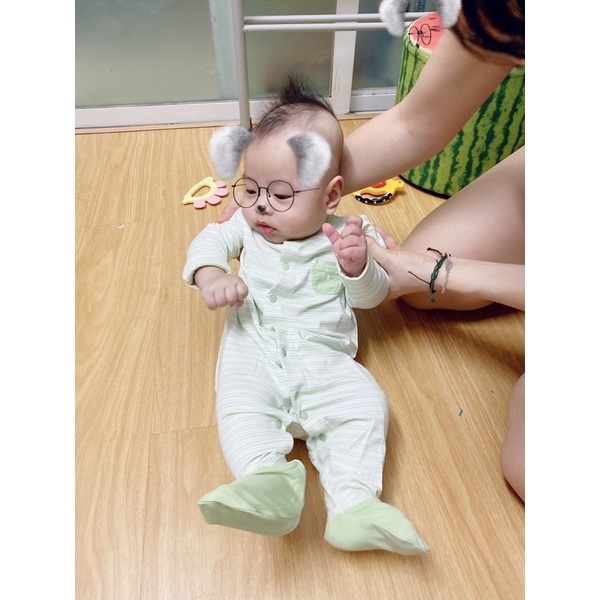 Bộ body sơ sinh có tất chân nous boDysuit kẻ hồng newborn