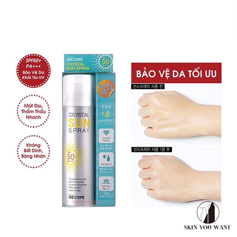 [HSD 2023] Xịt chống nắng Hàn Quốc [ RECIPE CRYSTAL SUN SPRAY SPF 50 + PA+++ ] 150ml